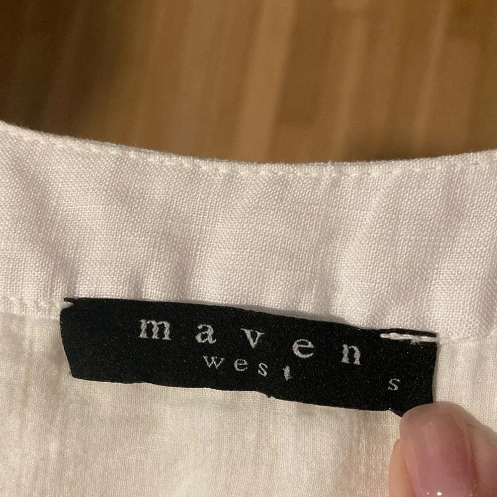 Maven West White Linen Sleeveless Lace Inset Dress Small - Picture 4 of 9